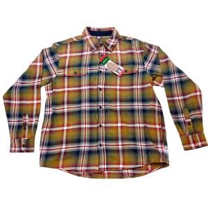 Orvis Tan Plaid Heavyweight Flannel Men Medium Long Sleeve Button Down Shirt New